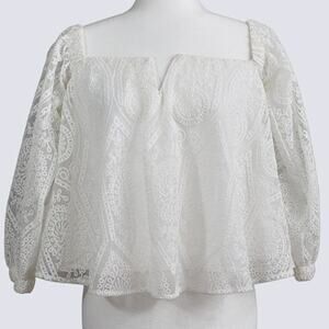 INA Women's White Lace Short Flare Top Size S